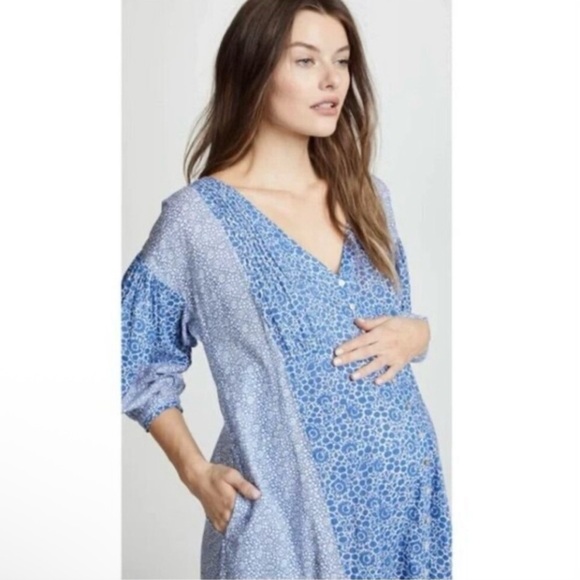 Hatch The Nessa Maternity Dress Sky Wildflower Cotton Maxi Blue 0 XS Cottagecore - Picture 4 of 16